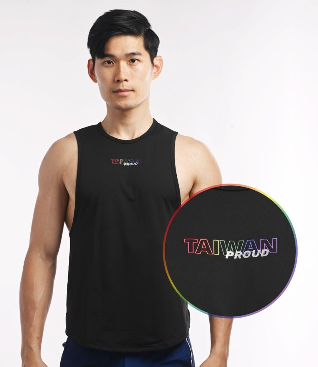 (2色)【彩虹限定】超弹力透气 TAIWAN Proud 凉感机能运动背心-黑 - 男装背心 - 聚酯纤维 黑色