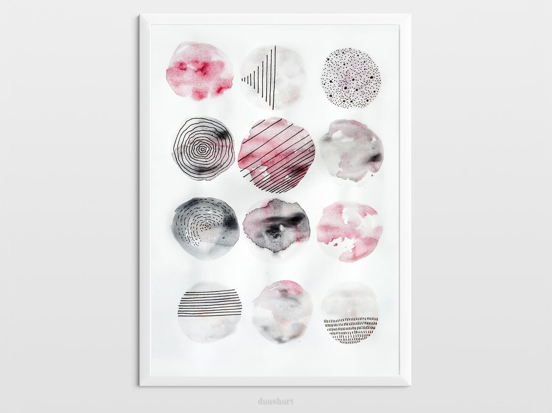 Black and pink abstract aquarelle wall art Original painting artwork Handmade - 海报/装饰画/版画 - 纸 粉红色