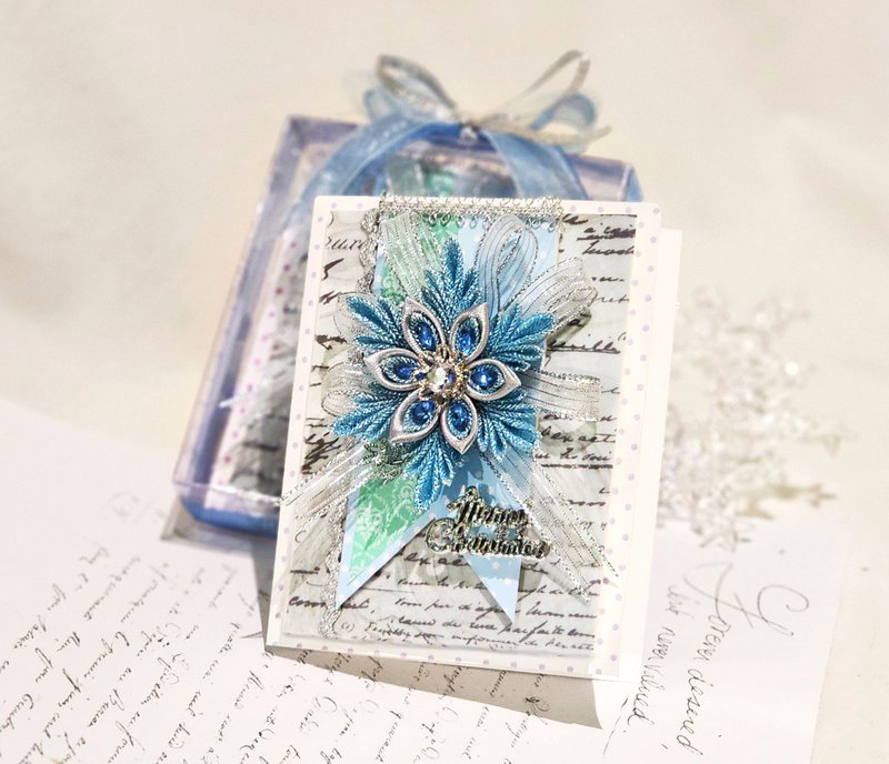 浪漫蓝色雪花 圣诞手工卡片(圣诞卡 附盒子) - 卡片/明信片 - 纸 蓝色