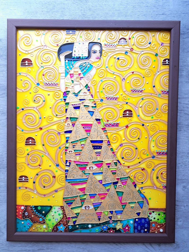 生命之树原克里姆特画在玻璃上现代墙面装饰给夫妇的礼物 - 墙贴/壁贴 - 玻璃 金色