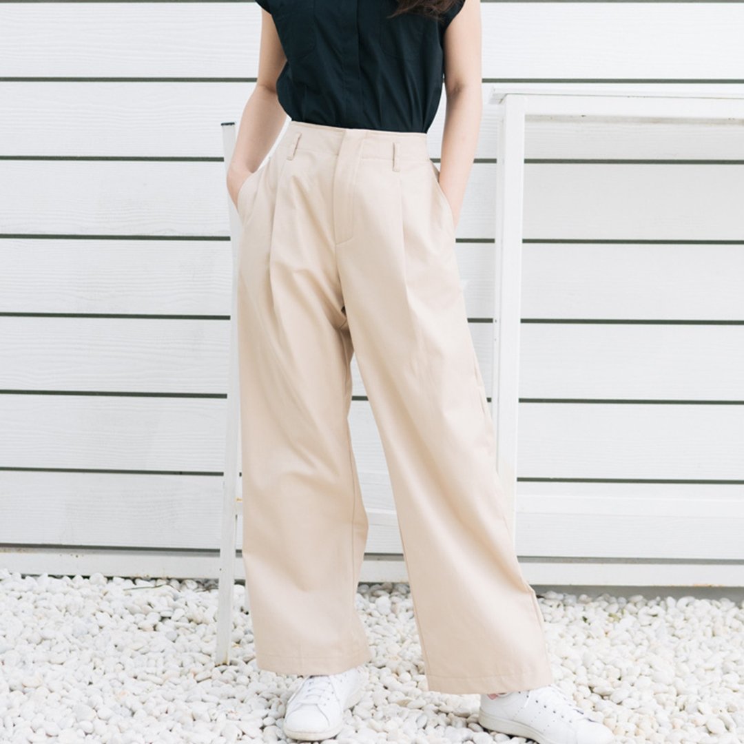 Wide-Leg Chino Pants - 女装长裤 - 棉 卡其色
