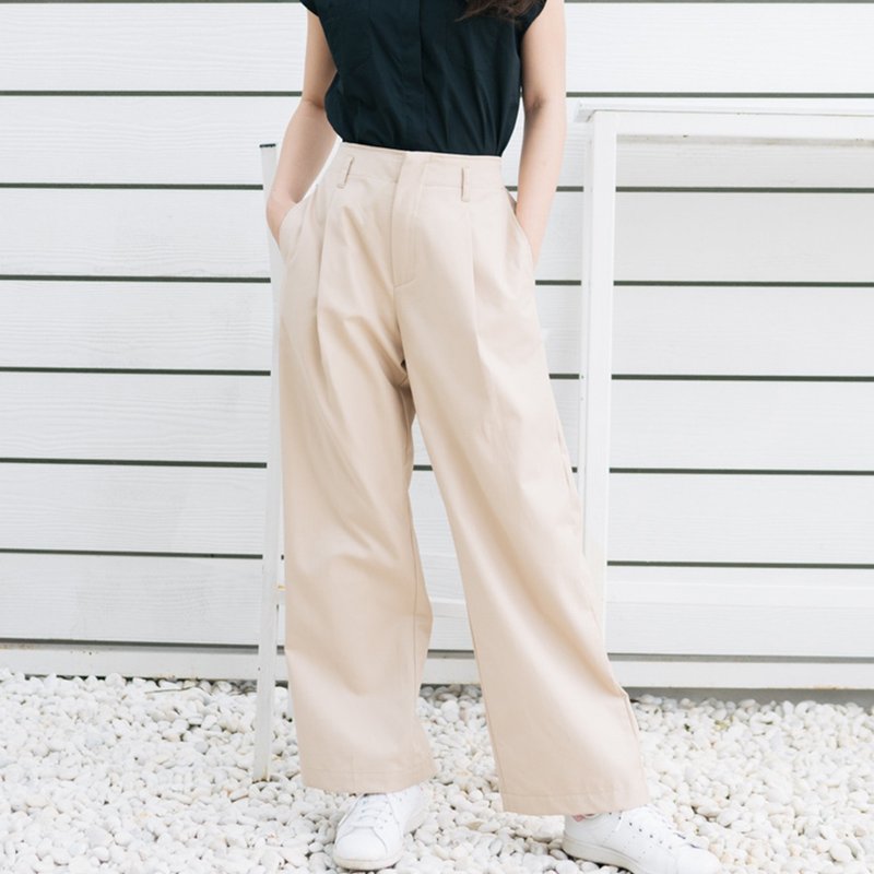 Wide-Leg Chino Pants - 女装长裤 - 棉．麻 卡其色