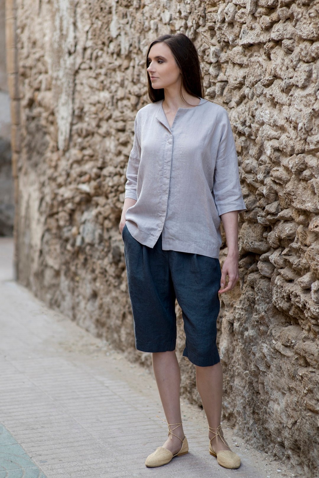 Linen Blouse Motumo 16P3 - 女装衬衫 - 亚麻 多色