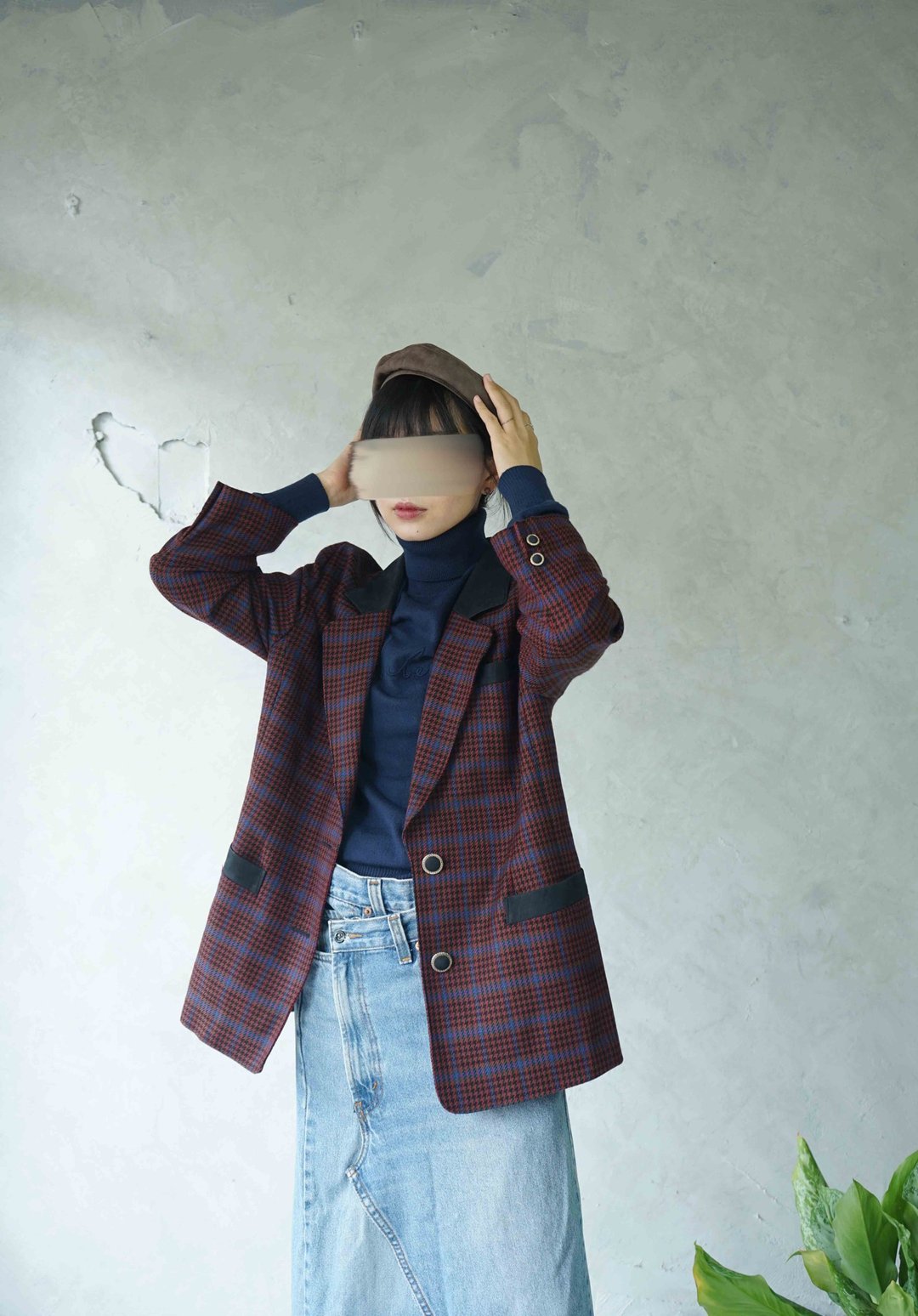 寻宝古着-leilian日本品牌紫色千鸟格毛学院风西装外套 - 女装西装外套/风衣 - 羊毛 紫色