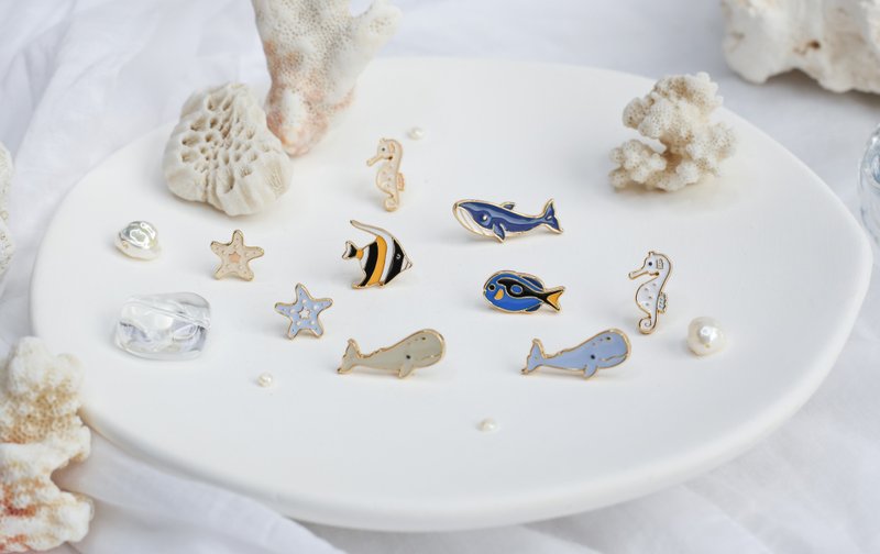 海洋生物 自由搭配 夹式耳环 手工饰品 生日礼物 纸盒包装 - 耳环/耳夹 - 珐琅 多色