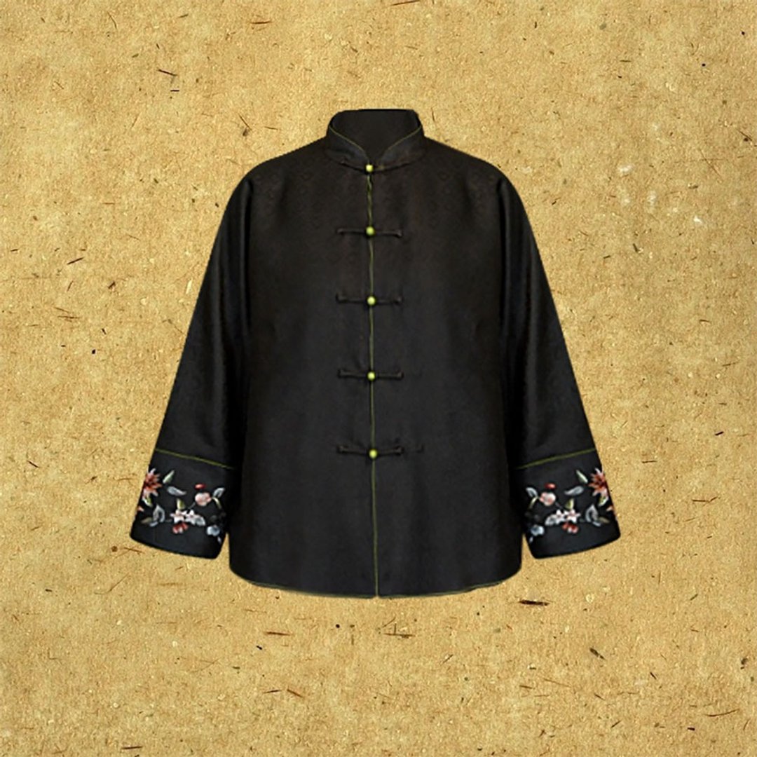 与墨 新中式復古香云纱 棉服上衣 - 女装上衣 - 丝．绢 黑色