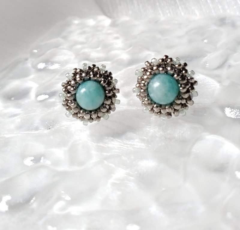 花期三部 - 花苞 天河石款 耳针耳环 - 耳环/耳夹 - 其他材质 绿色