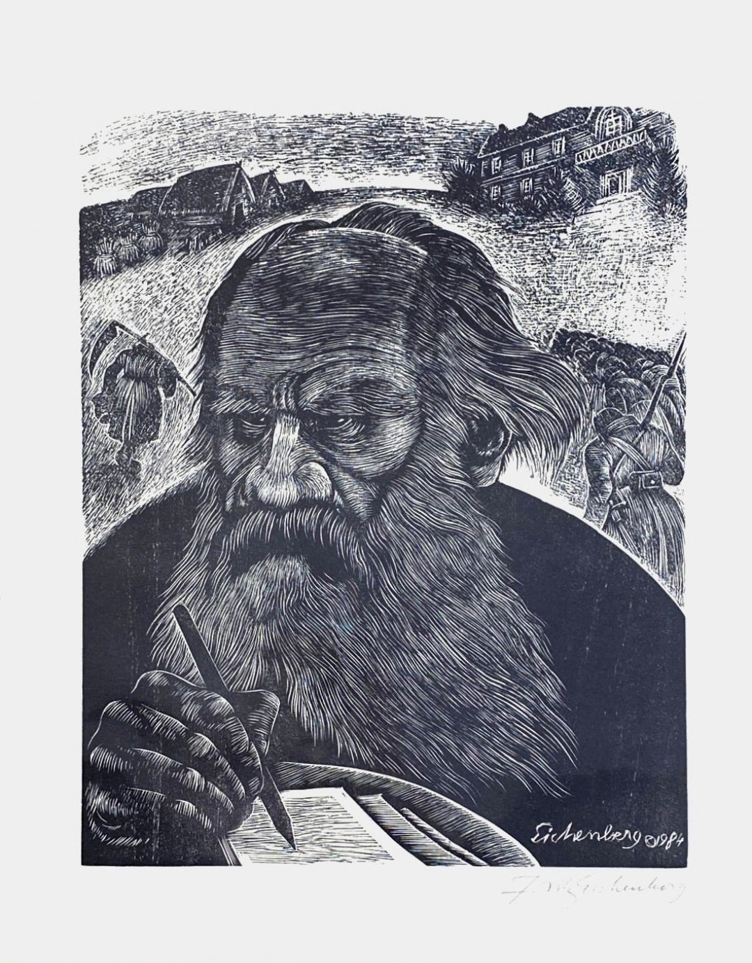 艺术家Fritz Eichenberg - 十一名人致敬版画系列 - 托尔斯泰 - 海报/装饰画/版画 - 纸 白色