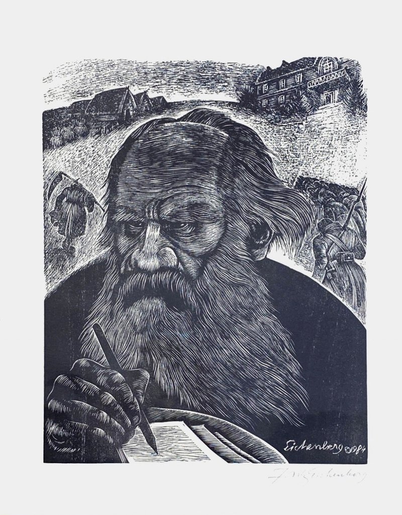 艺术家Fritz Eichenberg - 十一名人致敬版画系列 - 托尔斯泰 - 海报/装饰画/版画 - 纸 白色