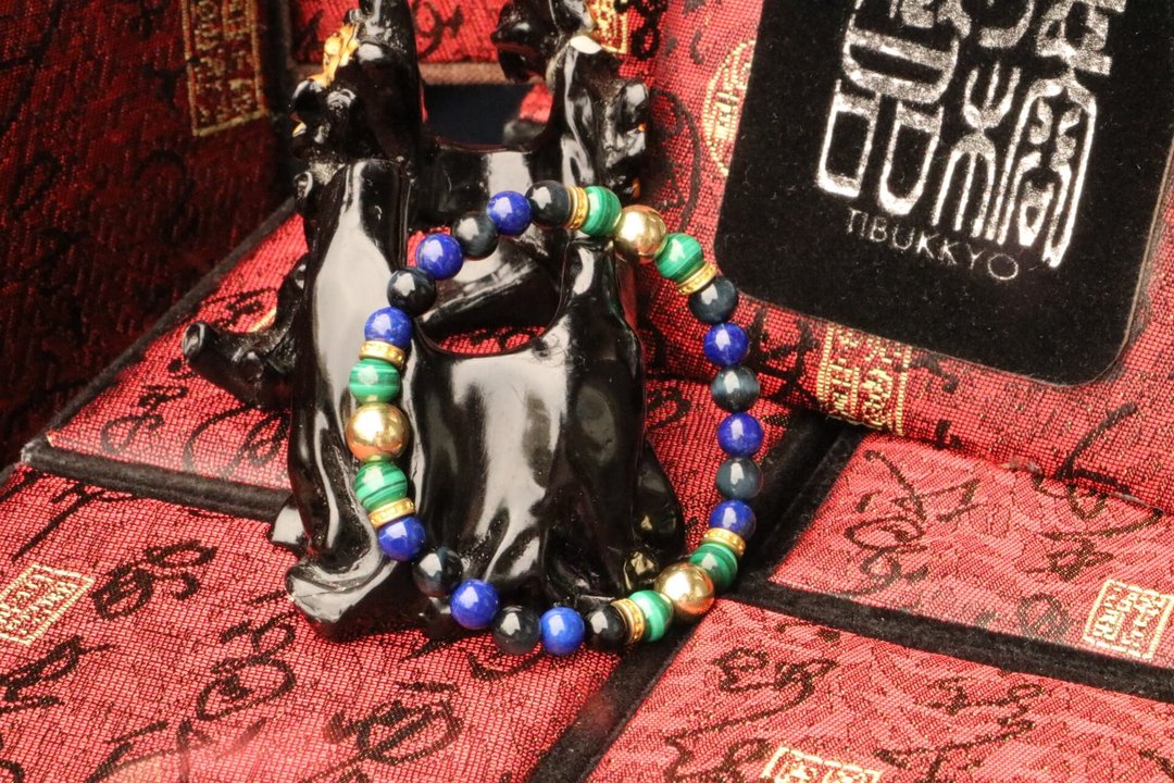 原矿无染色青金石手珠 6mm 佛教七宝 孔雀石隔珠 蓝虎眼石 定制化 - 手链/手环 - 玉石 
