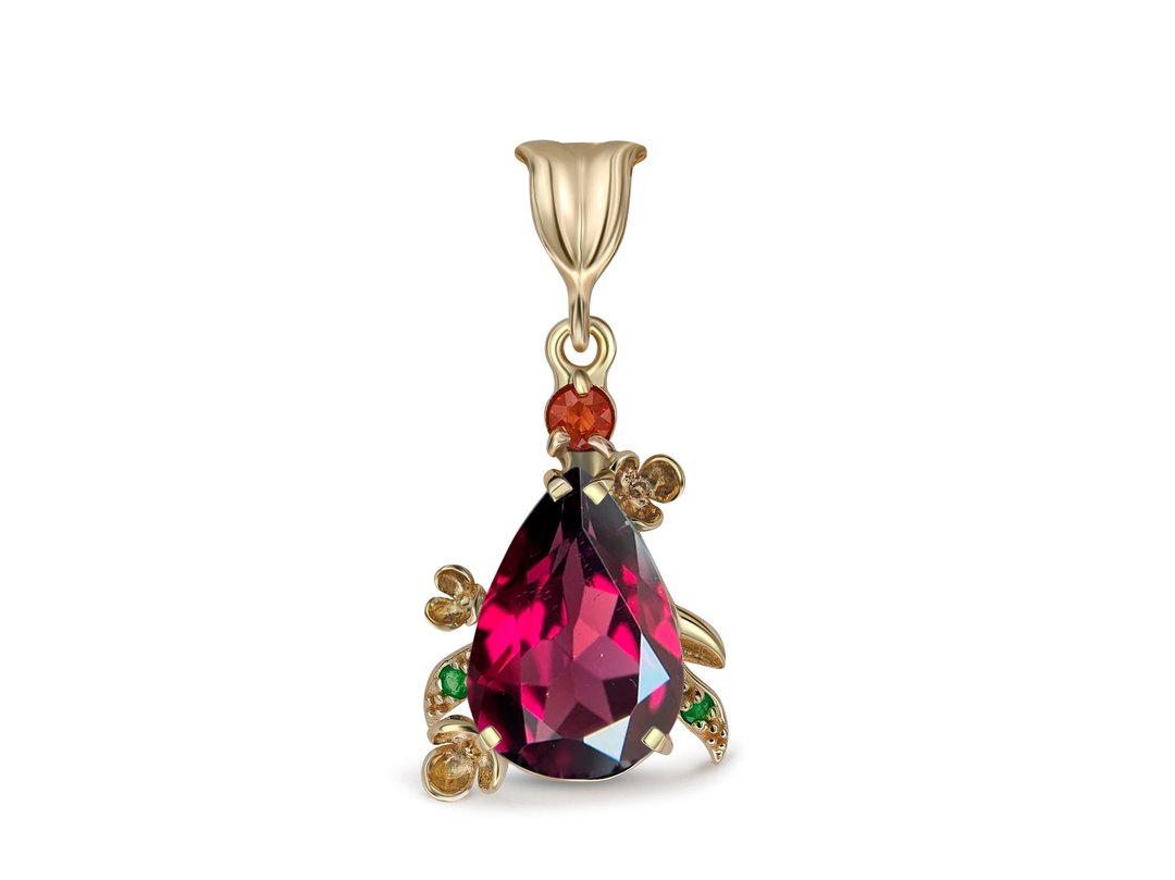 Pear Garnet Pendant in 14 Karat Gold. - 项链 - 贵金属 金色