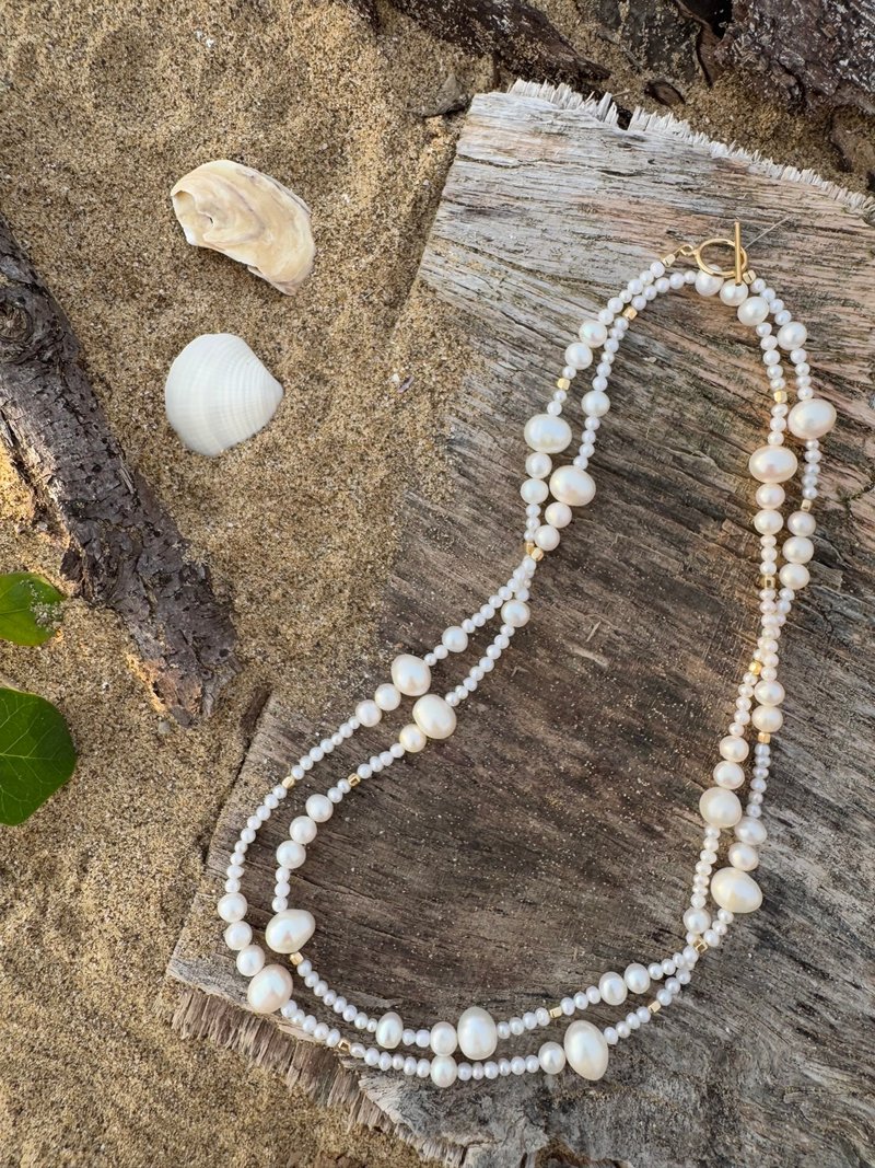 14KGF Freedom 三戴珍珠长链90cm - 项链 - 珍珠 白色