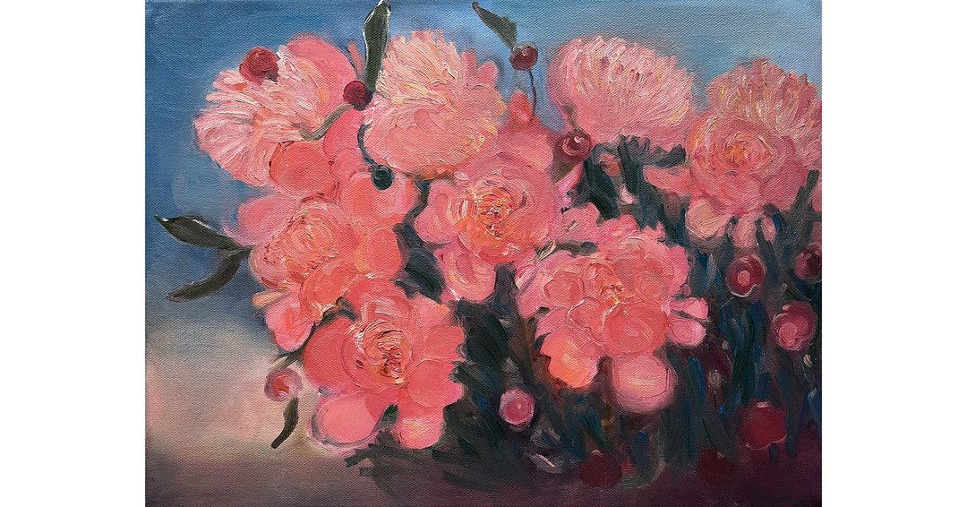 Pionies 绘画原创艺术油画布油画 30x40 平方米 - 墙贴/壁贴 - 其他材质 粉红色