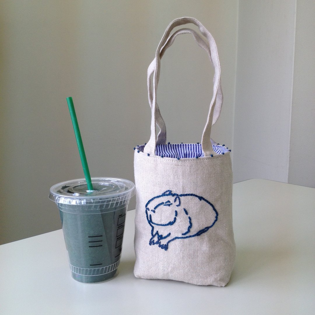 Cafe bag capybara mini tote - 手提包/手提袋 - 棉 白色