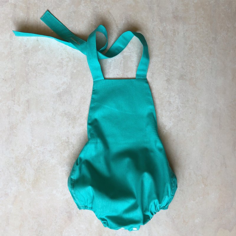 Baby Button Romper Onesie Overalls in Turquoise Blue - 包屁衣/连体衣 - 棉．麻 蓝色