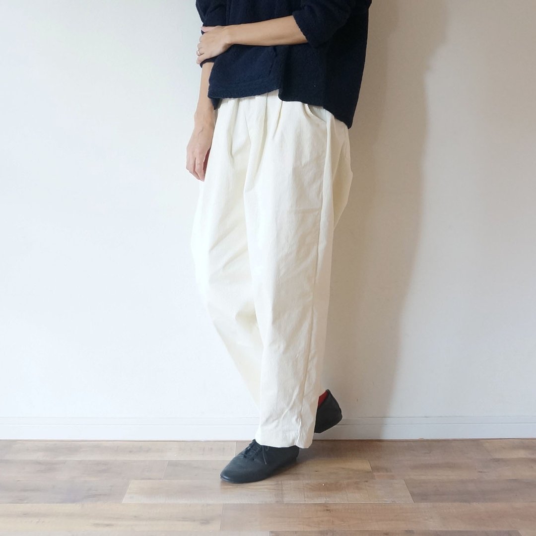 10w Stretch Corduroy tuck Pants OFF / W - 女装长裤 - 棉 咖啡色