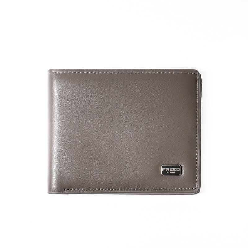【FREED】头层纳帕(Nappa)真皮短夹-钛光灰 圣诞礼物 定制化刻字 - 皮夹/钱包 - 真皮 咖啡色