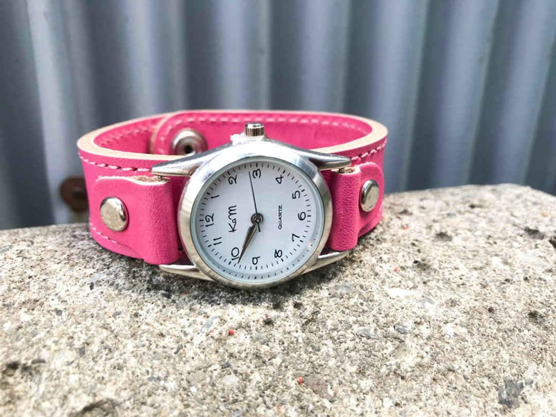 STITCH Pounding pink stitch run watch unisex OK SRW-PPP-PS - 女表 - 真皮 粉红色