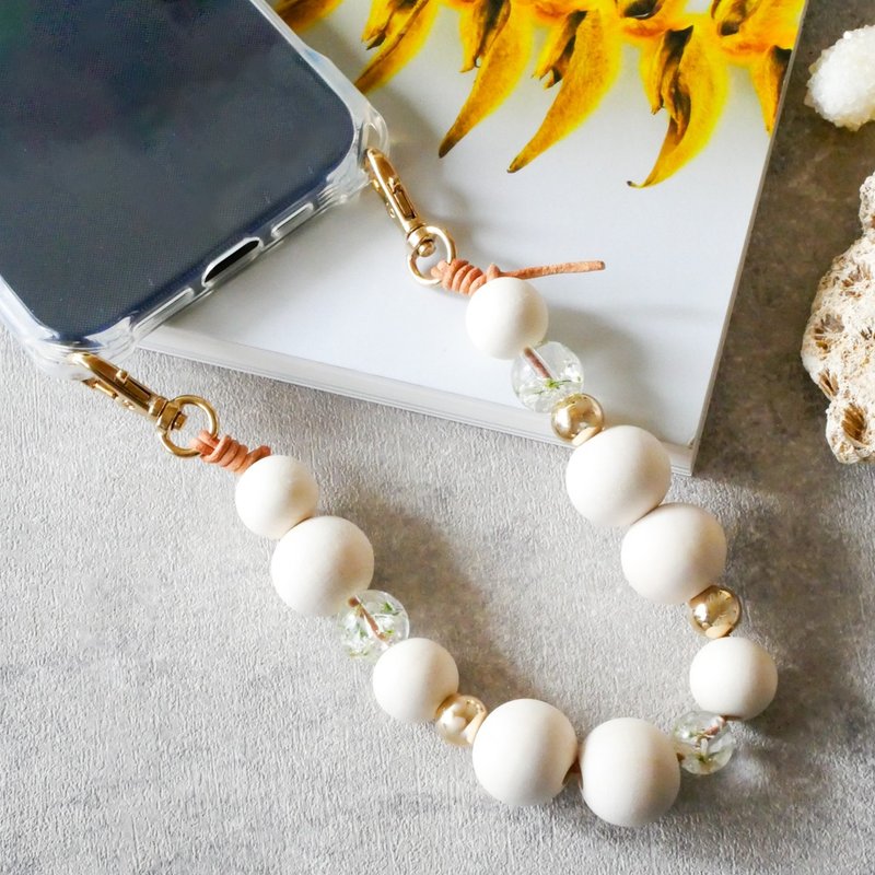 干燥花和木珠智慧型手机吊带/iPhone 手机壳和珠吊带/兼容于所有型号/Euphorbia - 手机配件 - 塑料 金色