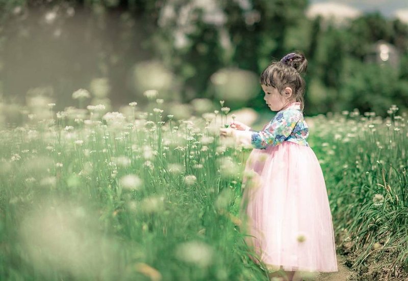 韩服 2件式 粉色裙  弥月 收涎 抓周 baby版 - 满月礼盒 - 棉．麻 蓝色