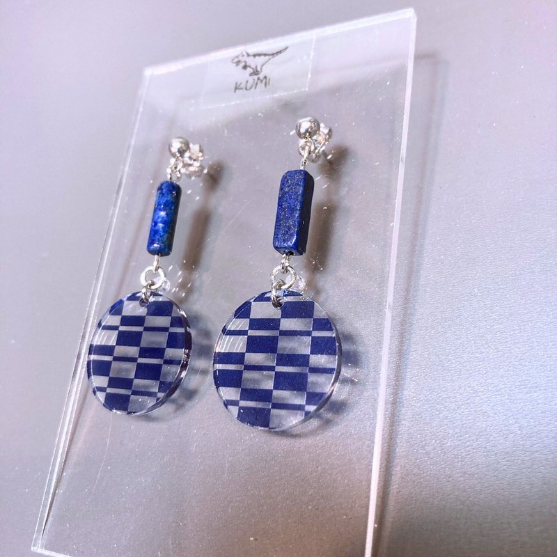 蓝色天然石耳环 - 耳环/耳夹 - 其他材质 蓝色