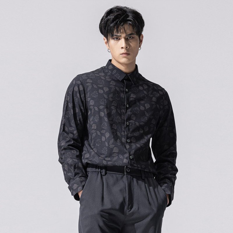 品立印花休闲修身男士商务衬衫 - 男装衬衫 - 聚酯纤维 