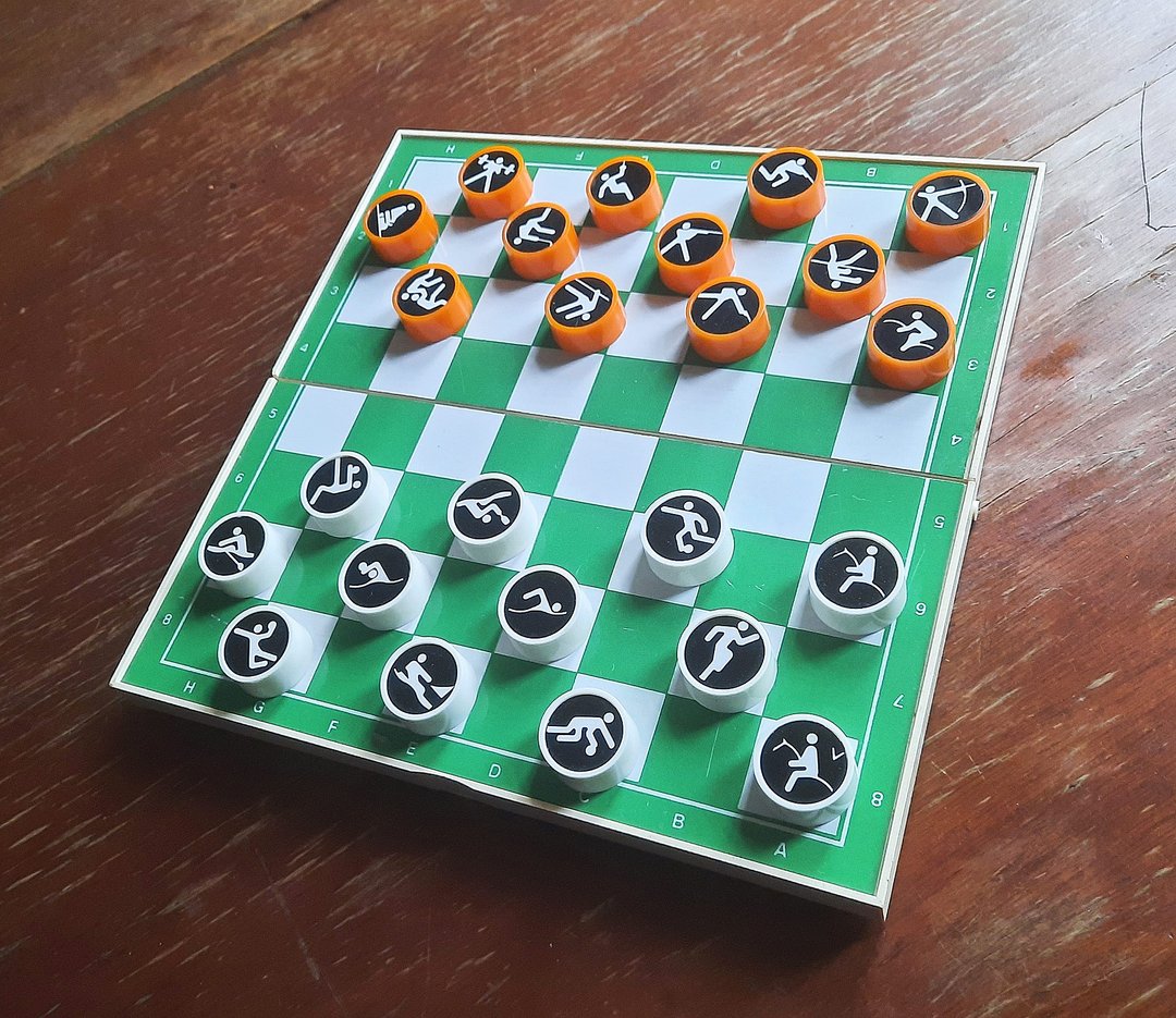 苏联奥林匹克运动磁性跳棋 – 黑橙白旅行跳棋游戏 - 桌游/玩具 - 其他材质 