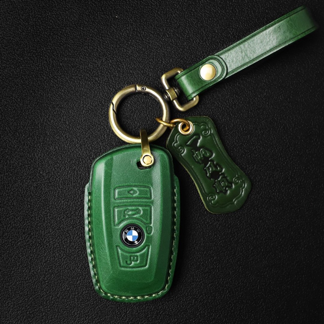 纯手工真皮宝马汽车钥匙套BMW 3-series 5-F10 F12 F30 F31 F3 - 钥匙链/钥匙包 - 真皮 绿色