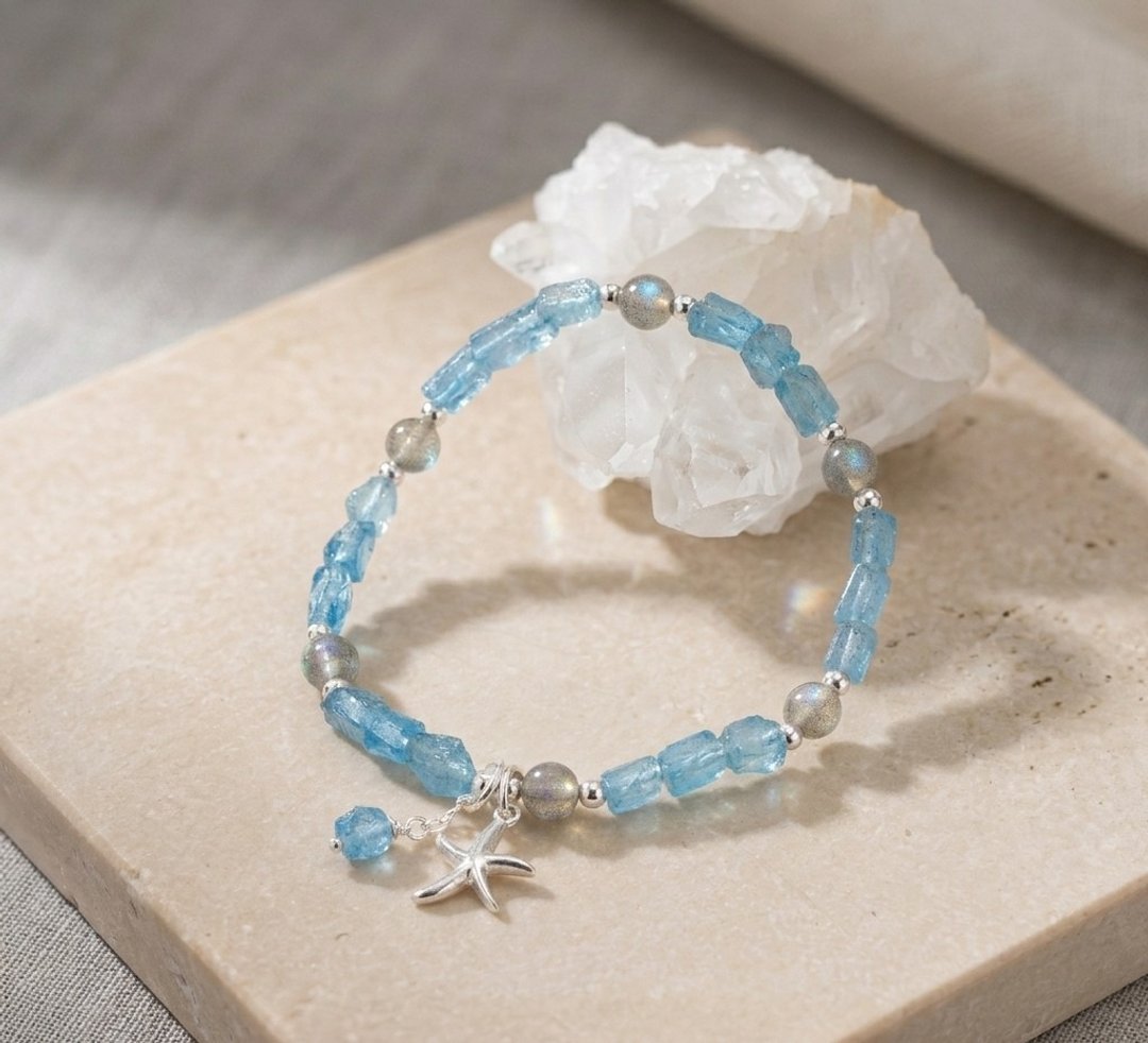 Ops Aquamarine bracelet-海水蓝宝/拉长石/高品/疗愈/幸运/手链 - 手链/手环 - 宝石 蓝色