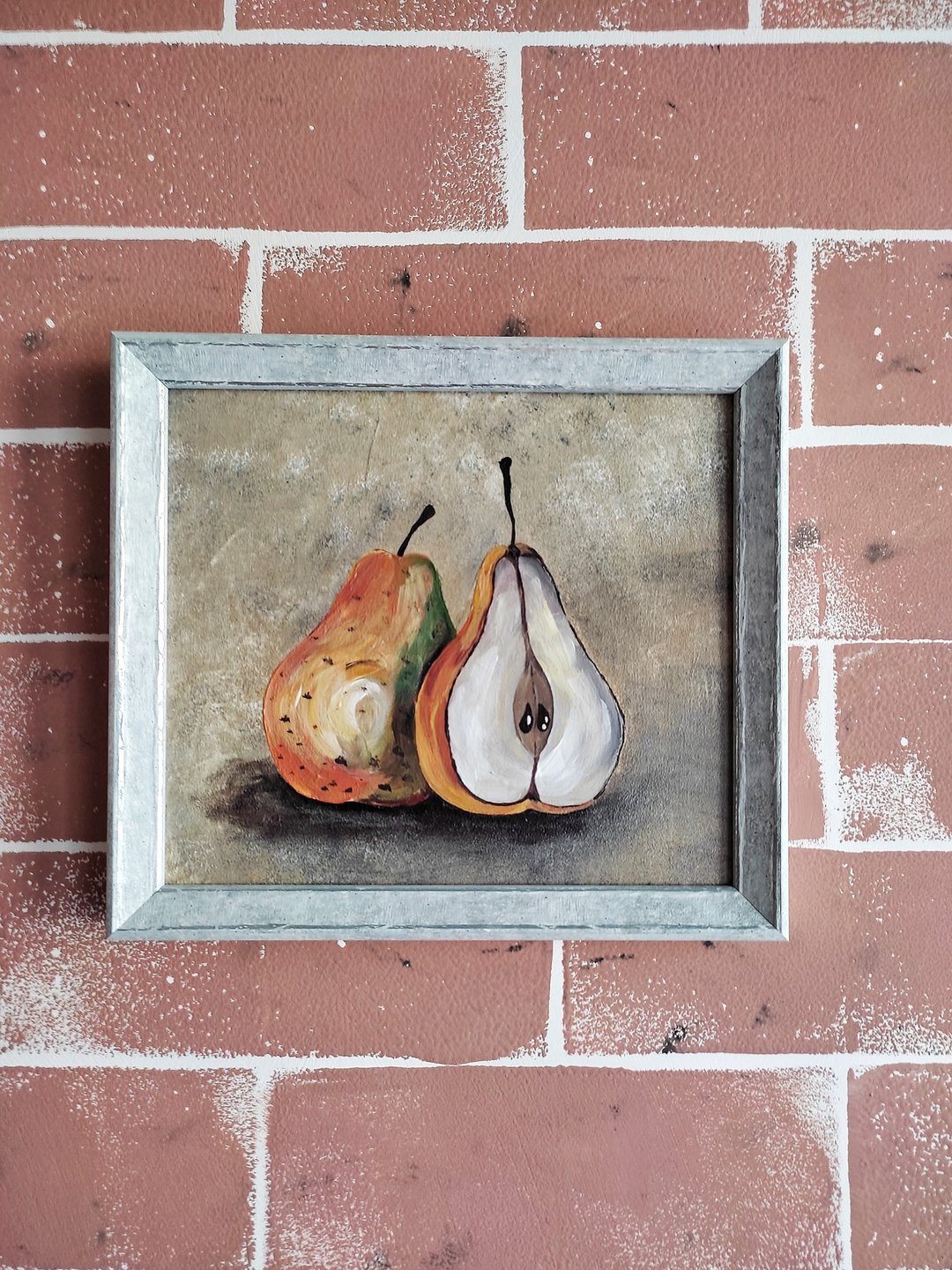 Acrylic painting pear / Still life kitchen wall decor /  Picture in a frame - 墙贴/壁贴 - 压克力 多色
