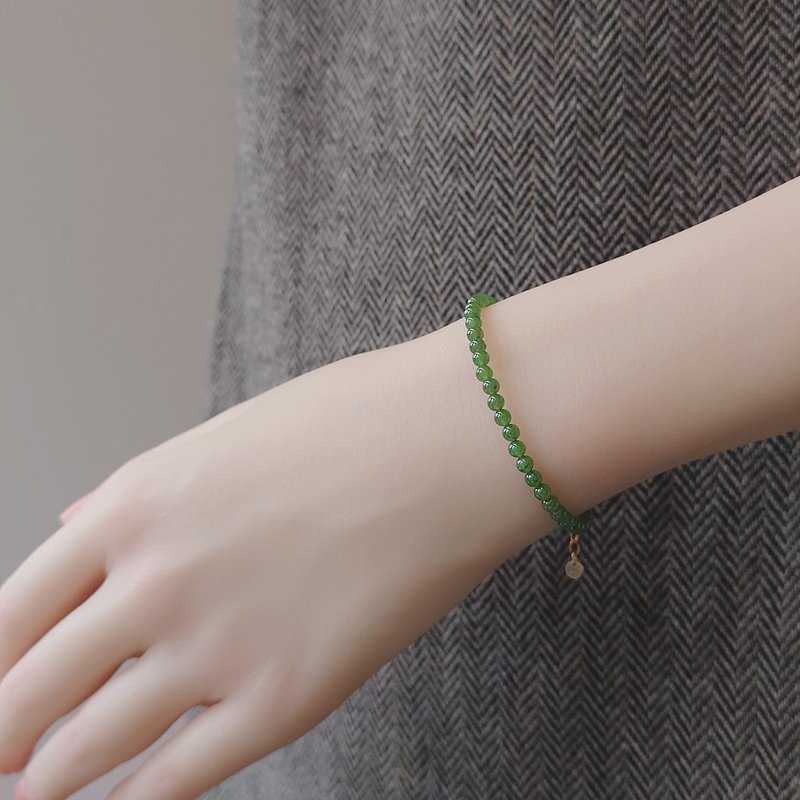 典雅百搭小巧 优质碧玉 和田玉 14Kgf 可调整手链 | 日常叠搭款 - 手链/手环 - 玉石 绿色