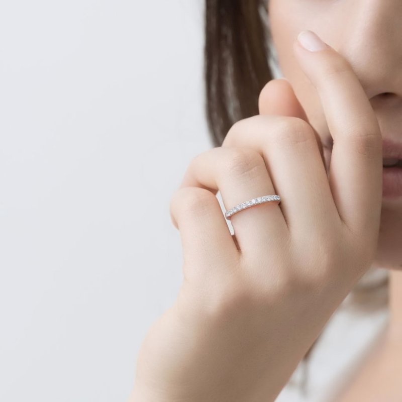 天然钻石0.20克拉 18K白金 黄金 玫瑰金 半圈满钻 永恒线戒 JSR02 - 戒指 - 钻石 银色