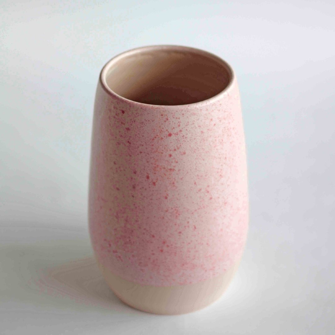 Handmade Ceramic Belly Vase - Pastel Sakura Pink Speckled - 摆饰 - 陶 粉红色