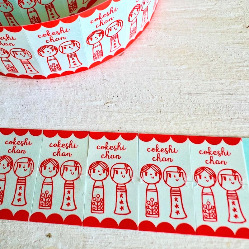 标签卷筒贴纸・Kokeshi娃娃 - 贴纸 - 纸 红色