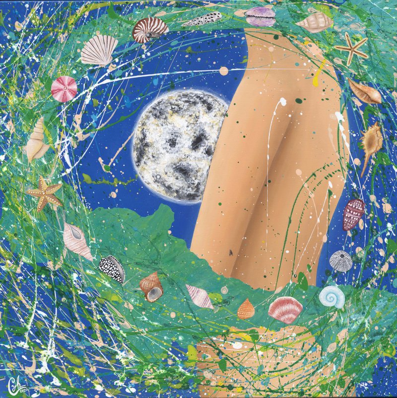 月亮女性绘画－海洋圆舞曲 - 海报/装饰画/版画 - 棉．麻 多色