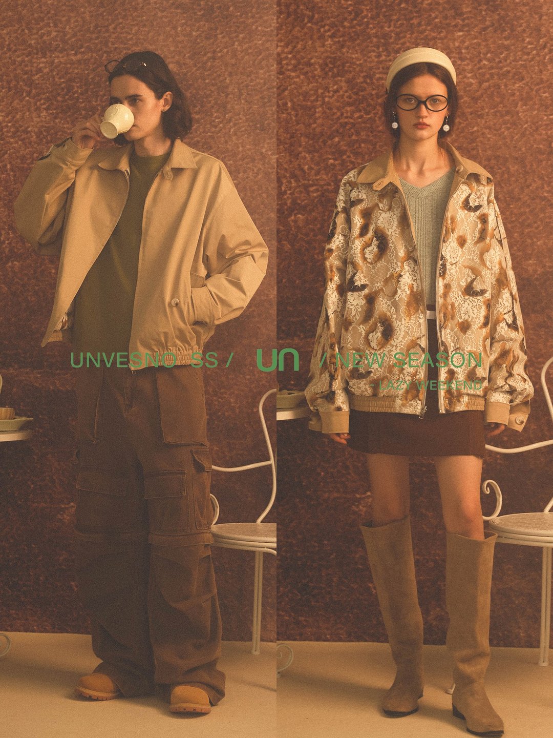 Unvesno(UN)【双面穿】斜纹+烧花蕾丝翻领防风哈灵顿夹克外套 - 男装外套 - 其他材质 