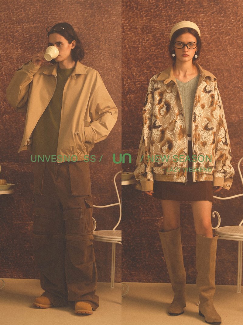 Unvesno(UN)【双面穿】斜纹+烧花蕾丝翻领防风哈灵顿夹克外套 - 男装外套 - 其他材质 