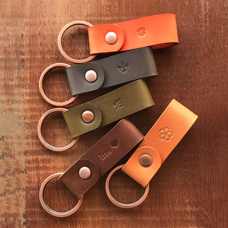 Cube 皮革钥匙圈 森林系 一组2个 /定制化礼物 - 钥匙链/钥匙包 - 真皮 橘色