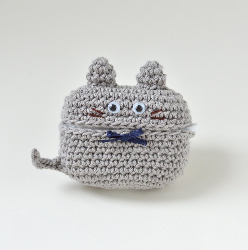 灰猫AirPods Pro机箱盖　带硅胶套 保护套Amigurumi - 耳机收纳 - 棉．麻 灰色