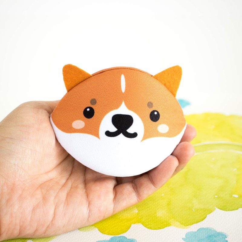 Corgi dog  Accessory purse /coin purse/ Japanese style bag / Birthday gift. - 零钱包 - 棉．麻 橘色
