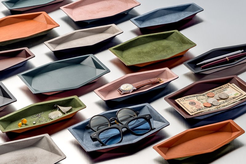 多边形托盘 L 号​​皮革托盘 收纳托盘 麂皮眼镜笔配件 手表礼物礼物 - 收纳用品 - 真皮 蓝色