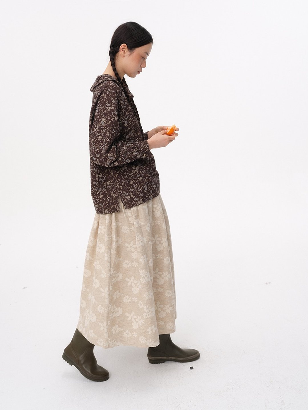 复古全棉印花花边领秋冬打底衬衫 - 女装上衣 - 棉 白色