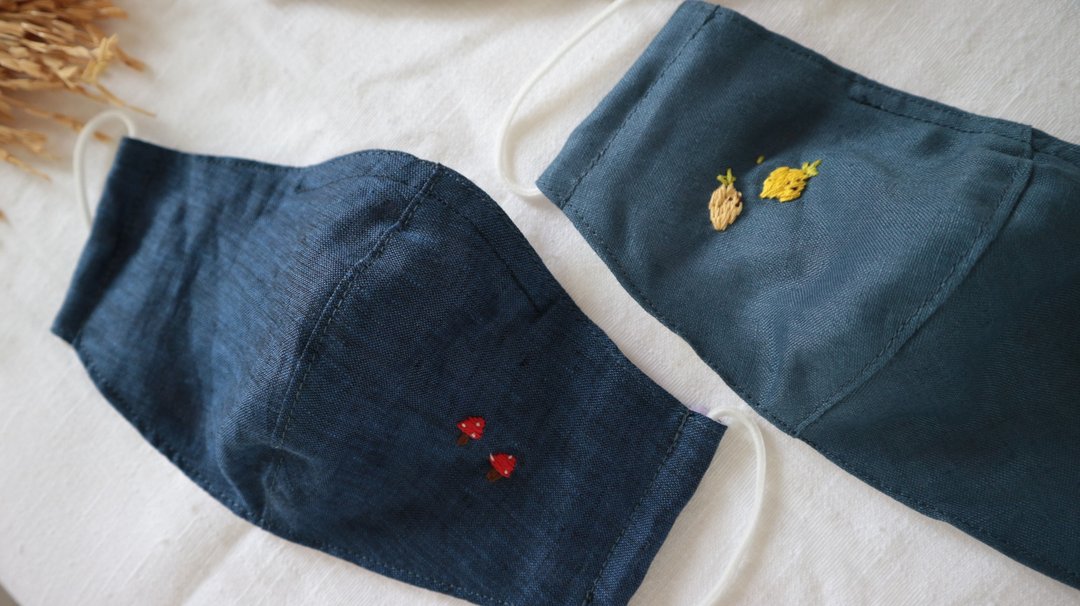 Mask - Hand Embroidered set/2pcs - 口罩 - 棉 