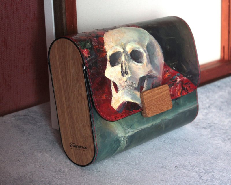 原版油画的皮包。独特设计，艺术家证书 - 手提包/手提袋 - 真皮 多色