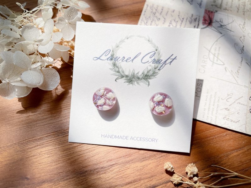 Month series - October 10月 小款 925纯银针耳环/无痛耳夹 - 耳环/耳夹 - 植物．花 紫色