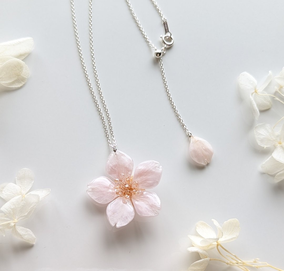 Everpink。  【成品/实物图】【SV925】真樱花项链 - 项链 - 树脂 粉红色
