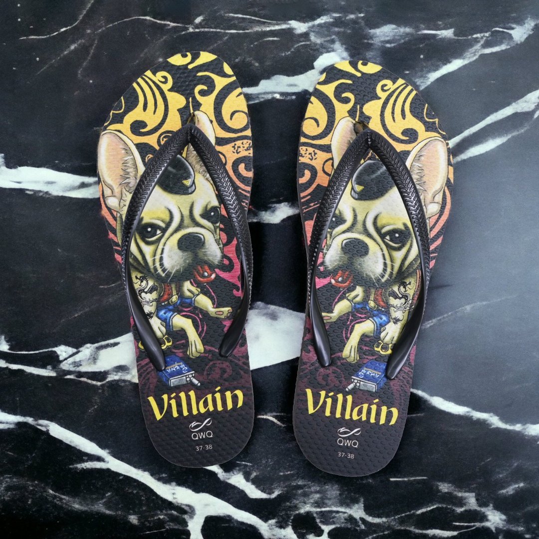 女生法斗狗狗夹脚拖鞋 软Q止滑情侣人字拖鞋 黑 -Villain Dog- - 拖鞋 - 橡胶 多色