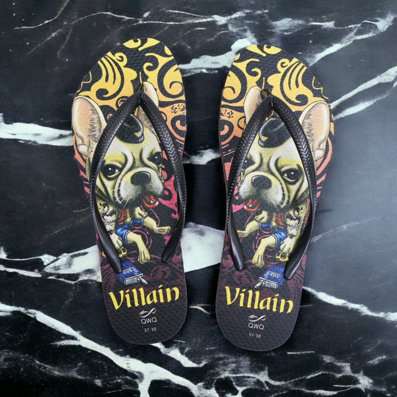 女生法斗狗狗夹脚拖鞋 软Q止滑情侣人字拖鞋 黑 -Villain Dog- - 拖鞋 - 橡胶 多色