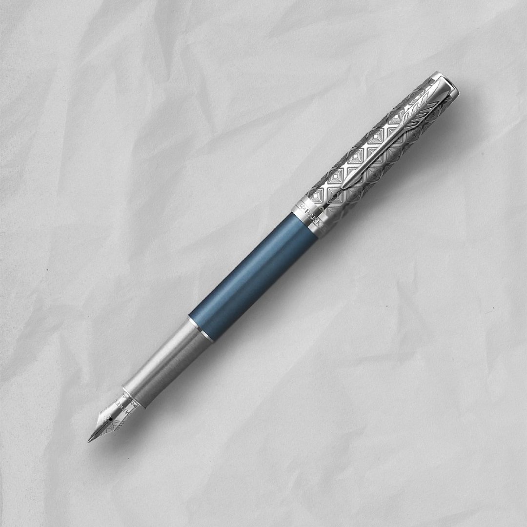 PARKER 派克 18K金 卓尔致臻系列 蔚蓝 F尖 钢笔 免费刻字 - 钢笔 - 其他金属 蓝色