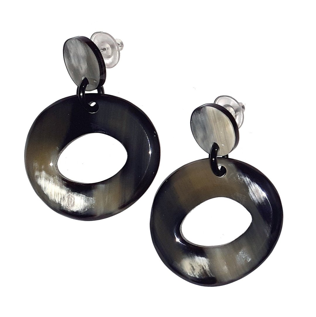 Stud Earrings for Women Jewelry Gifts Handmade from Buffalo Horn - 耳环/耳夹 - 环保材料 黑色
